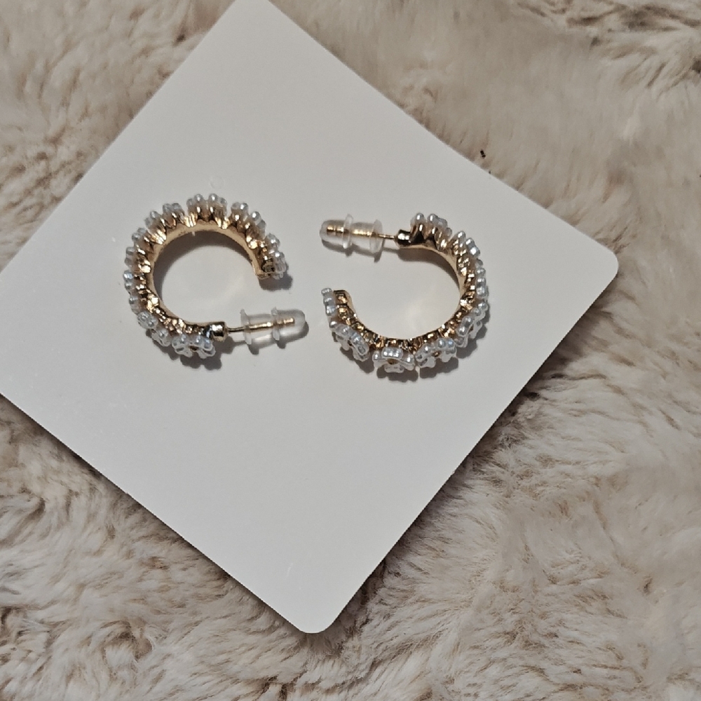 Gold Hoop Earrings with Clear Crystal Accents - Women Jewelry